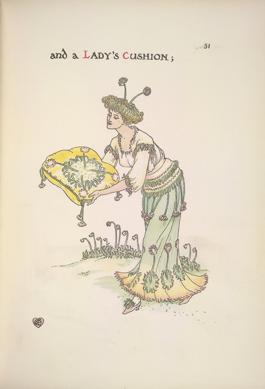 En dam som håller i en kudde av Walter Crane