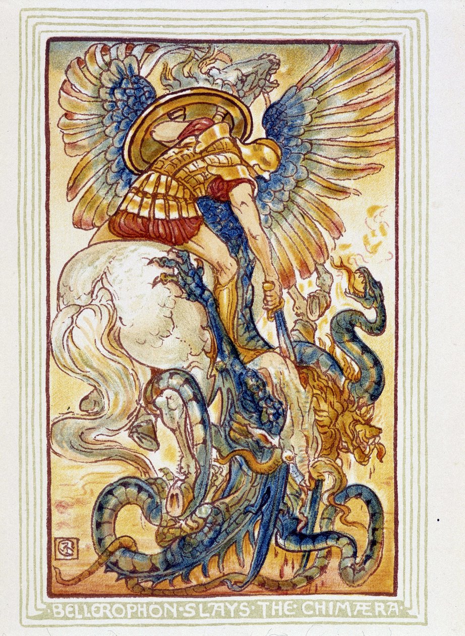 Bellerophon combat les chimeres - i "" En underbok för flickor och pojkar"", ill. av Walter Crane av Walter Crane