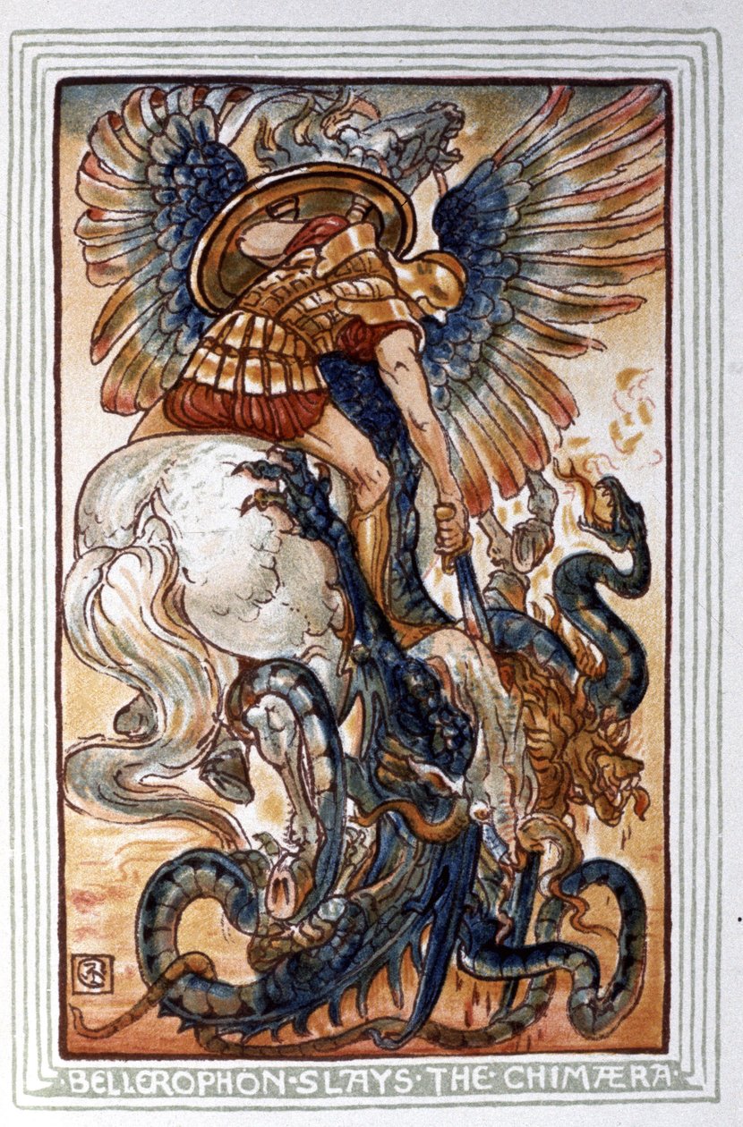 Bellerophon dödar Chimaera, ca. 1900 (illustration) av Walter Crane