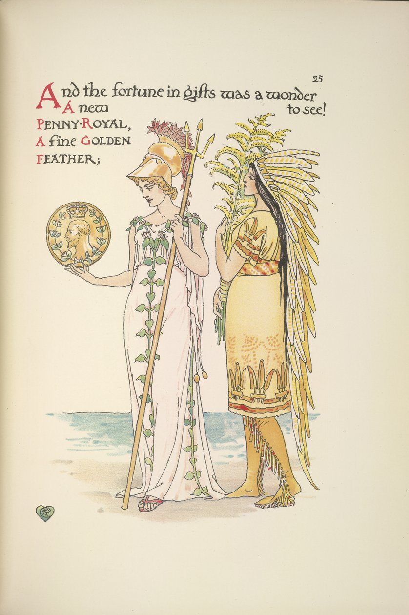 Britannia och en kvinna i indiandräkt av Walter Crane