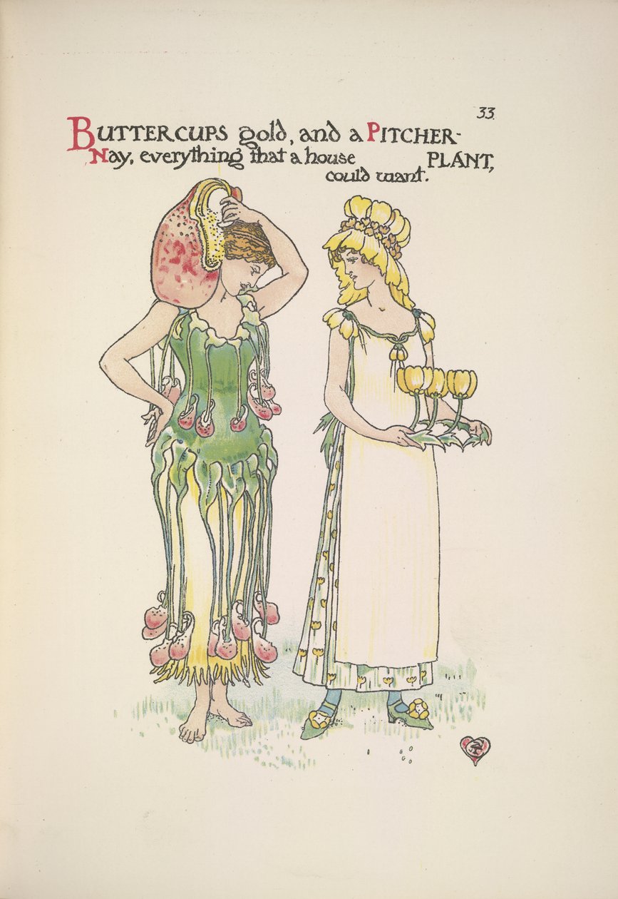 Smörblommiga guld och kanna växt. Två unga kvinnor av Walter Crane
