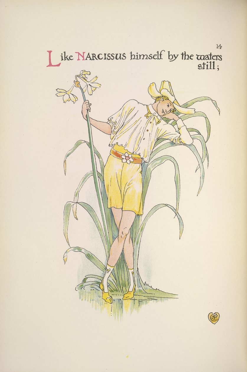 Vid vattnet är det stilla. En ung man som står vid vattenbrynet av Walter Crane