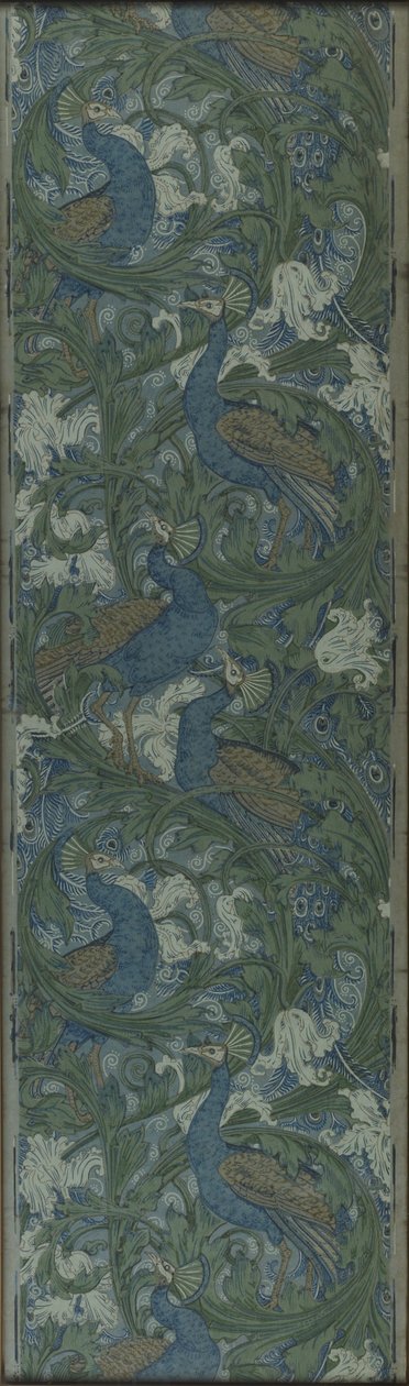 Skuren panel av tapet med fikon och påfågel, ca 1895 (blocktryckt papper) av Walter Crane
