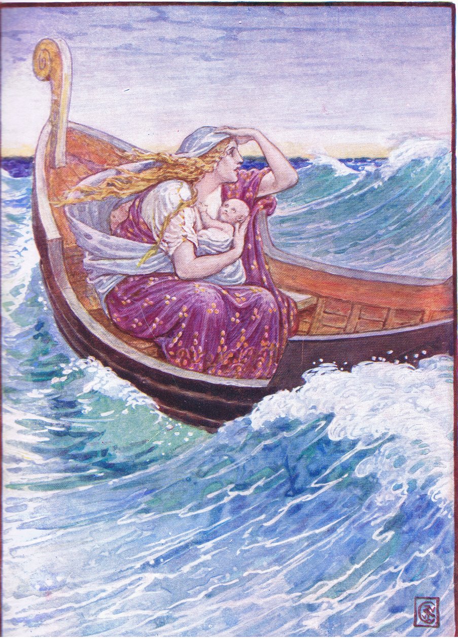 Under två dagar och två nätter slängdes båten hit och dit, illustration från The Story of Greece, 1930-talet av Walter Crane