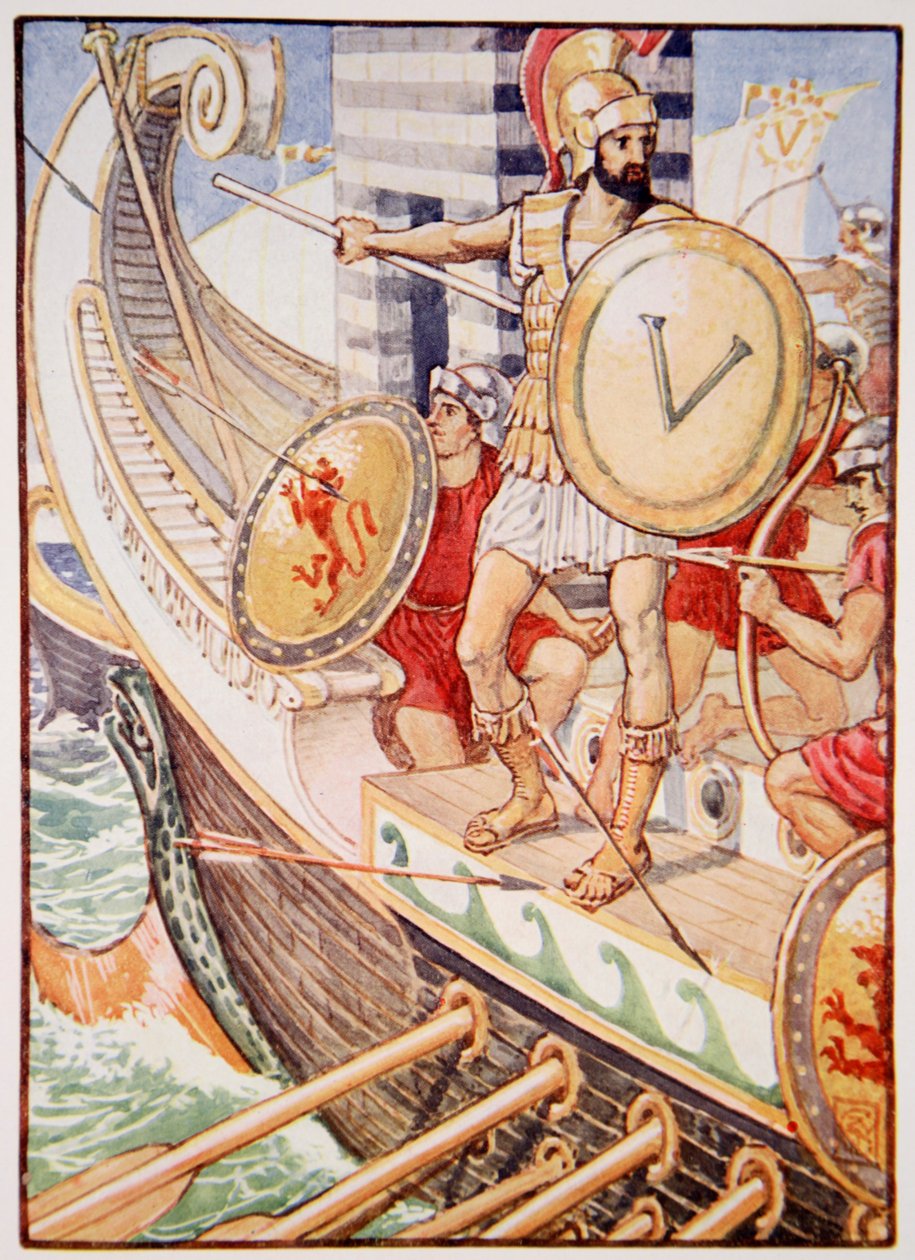 Han blev ett mål för varje pil, illustration från The Story of Greece av Mary Macgregor av Walter Crane