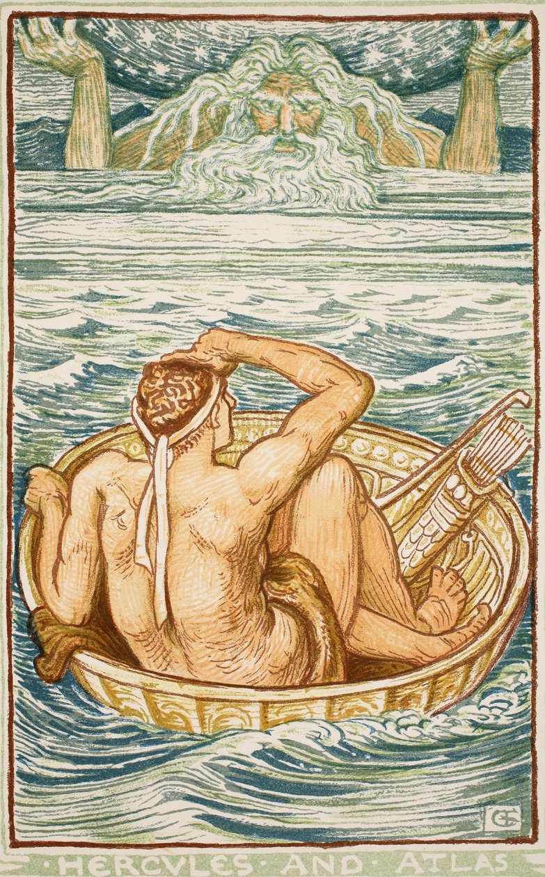 Hercules and Atlas, illustration från "A Wonder-Book for Girls and Boys" av Nathaniel Hawthorne, 1852 av Walter Crane
