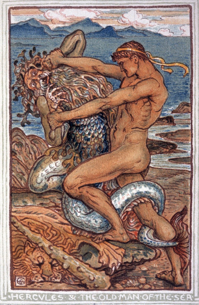 Hercules と Nereeswedish av Walter Crane