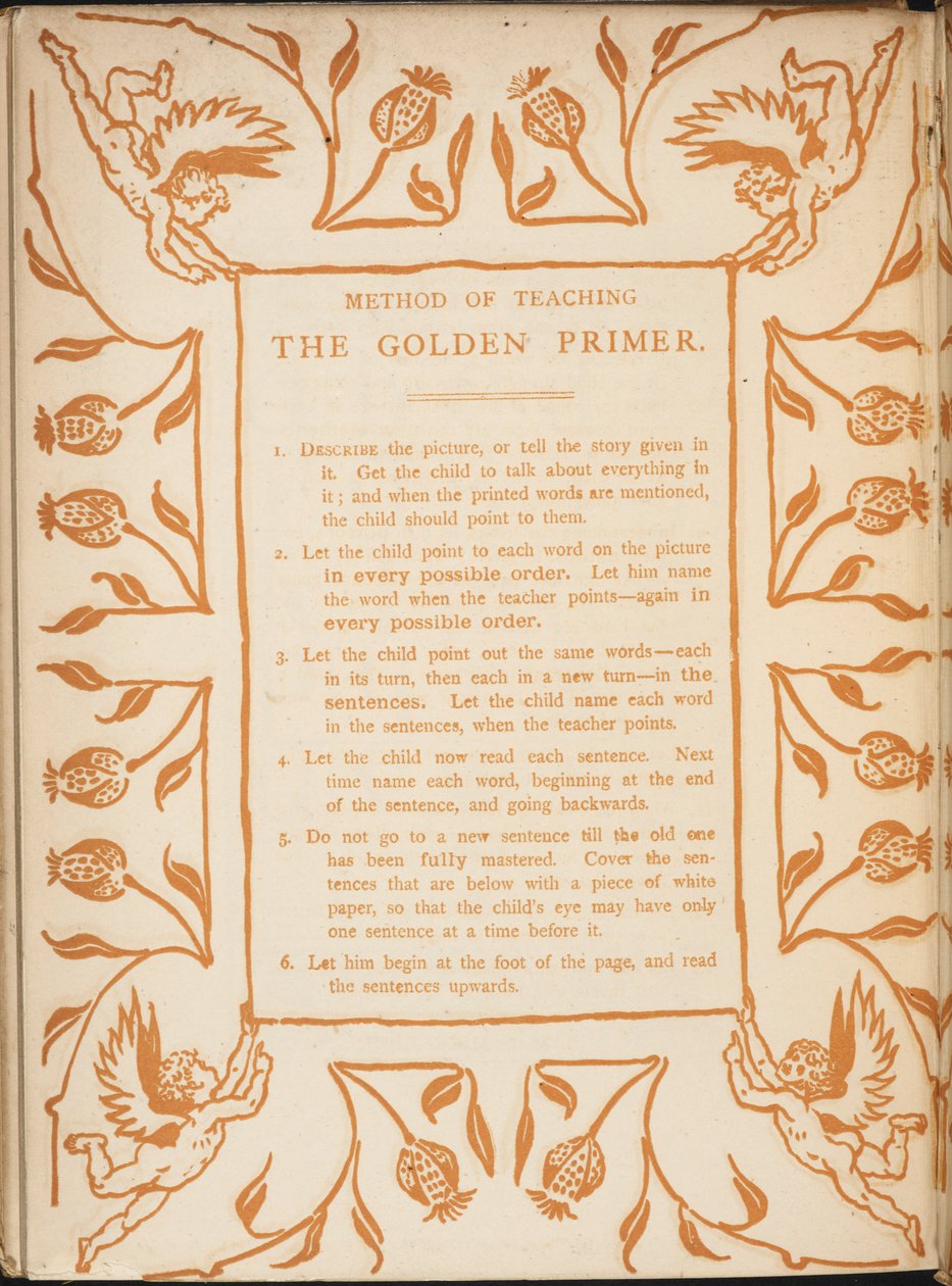 Metod för att lära ut den gyllene primern. Blommiga bårder med keruber. av Walter Crane