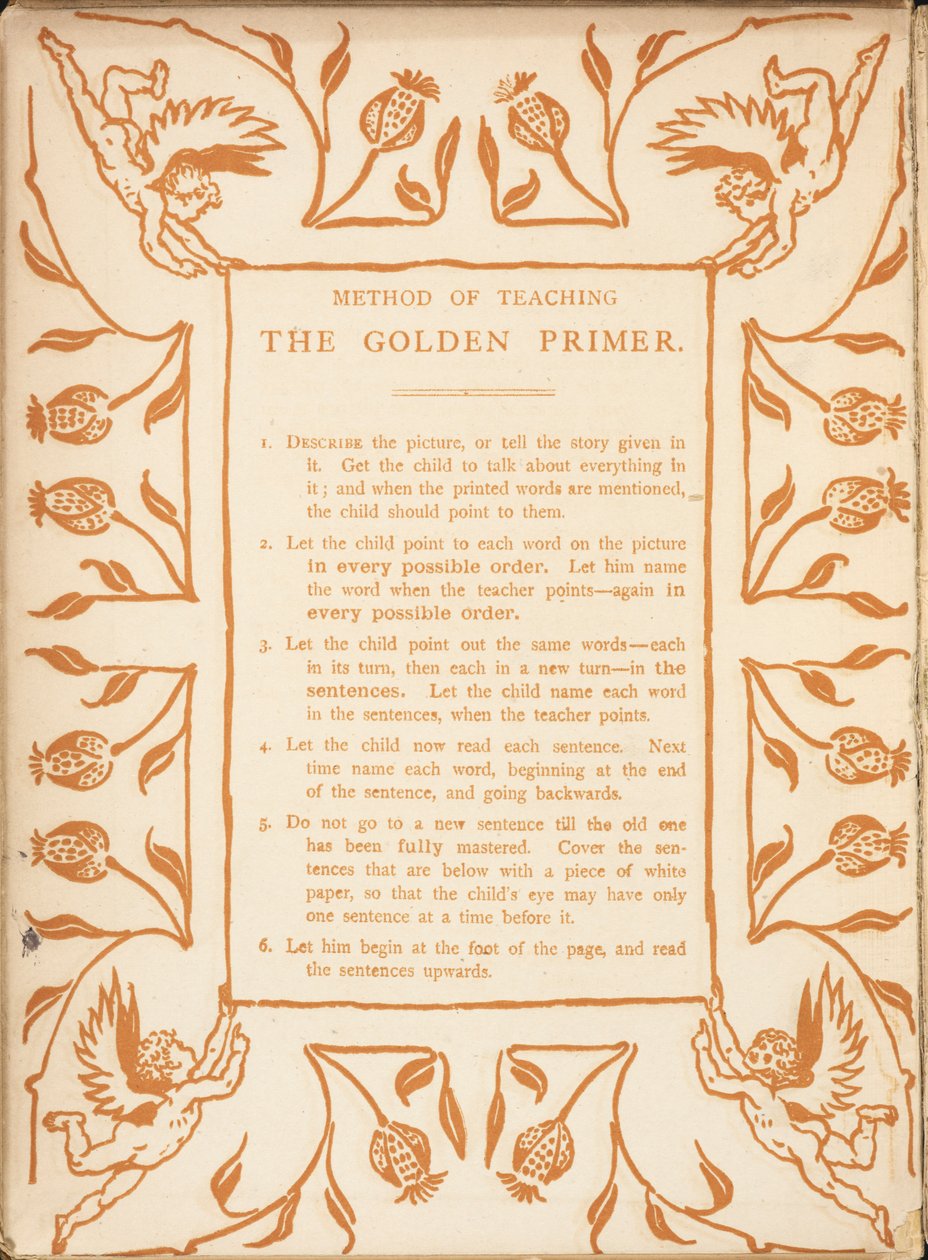 Metod för att lära ut den gyllene primern. Blommig kant, med keruber. av Walter Crane