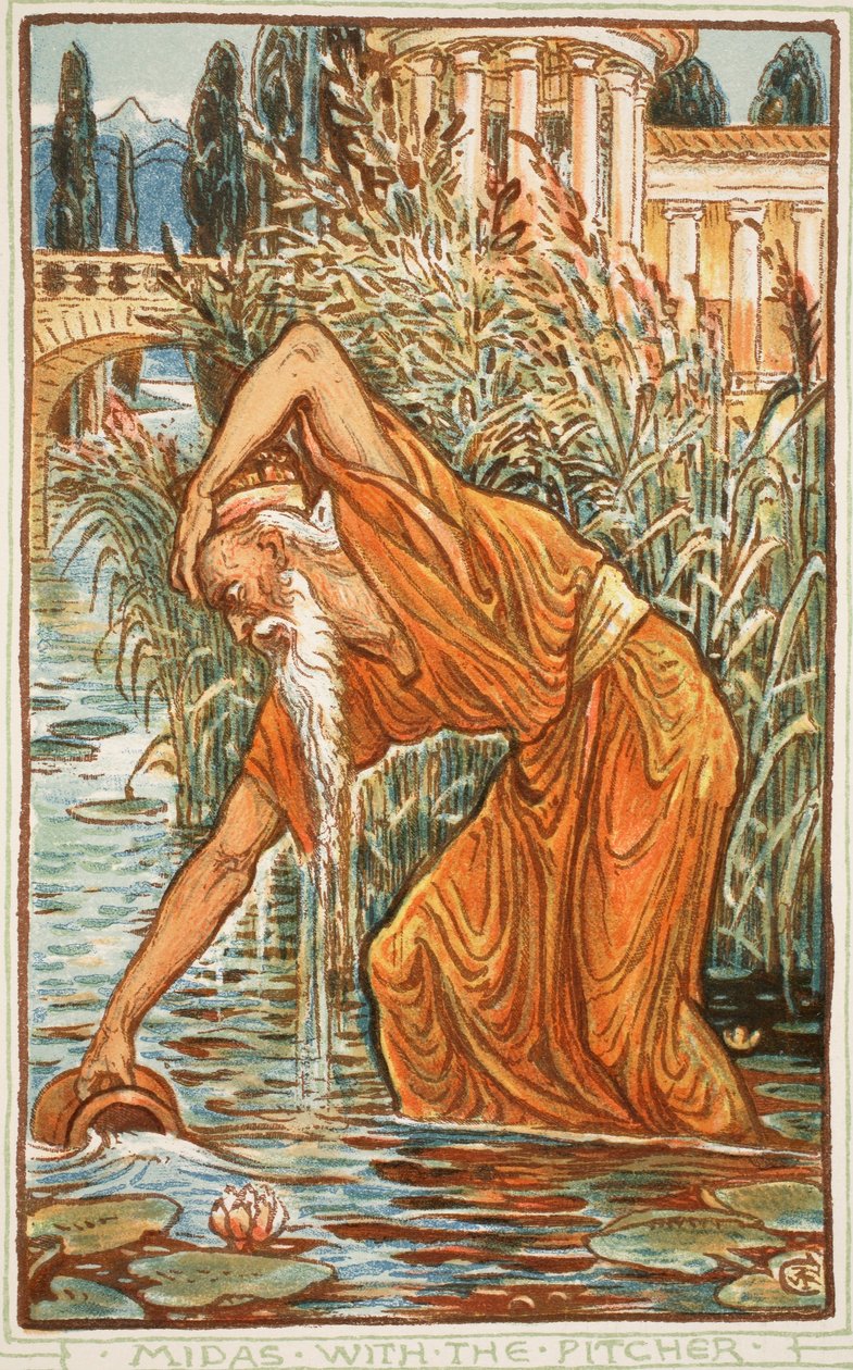 Midas with the Pitcher, illustration från "A Wonder-Book for Girls and Boys" av Nathaniel Hawthorne, 1852 av Walter Crane