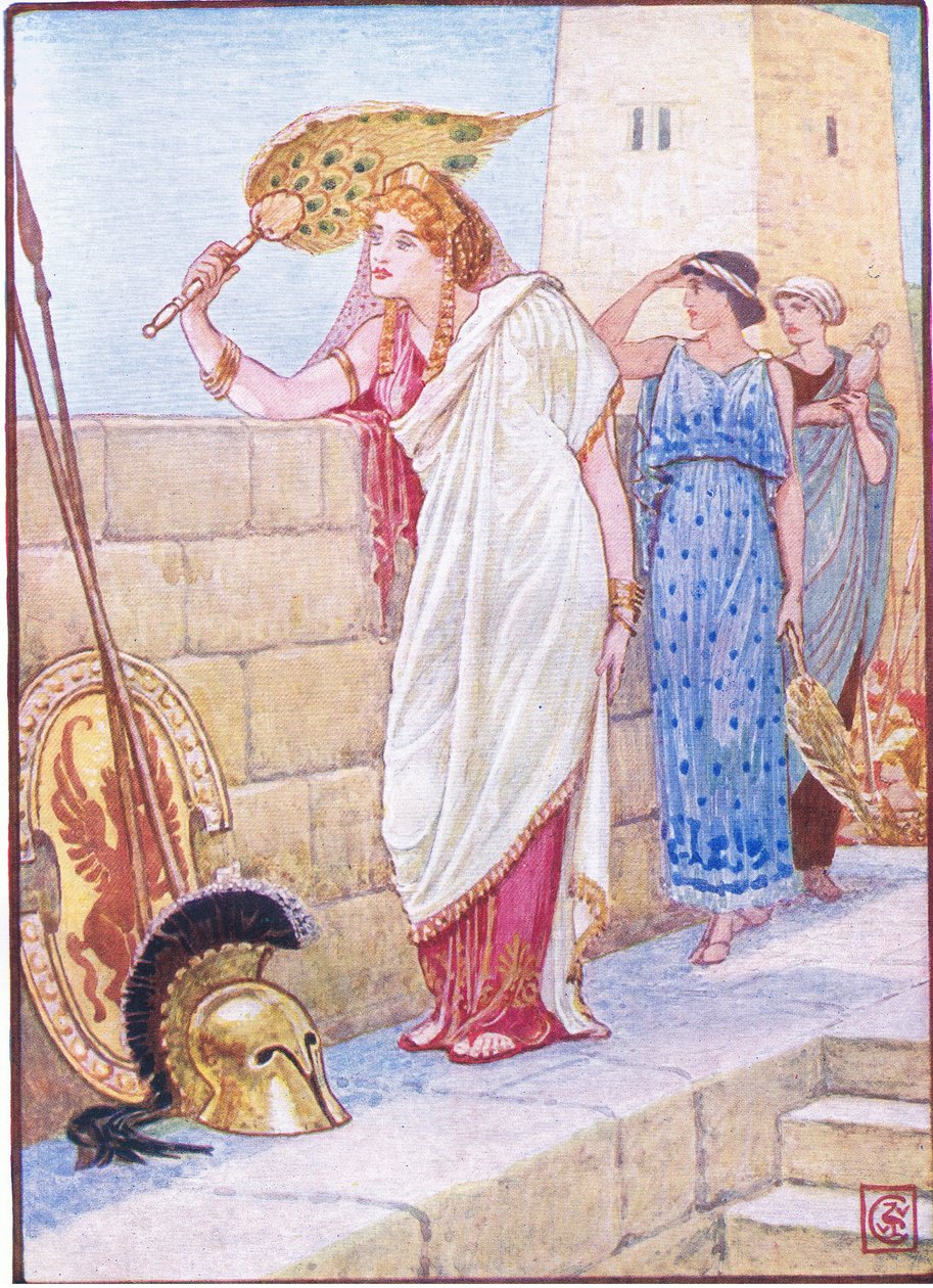 Ofta stod hon på Trojas väggar, illustration från The Story of Greece, 1930-talet av Walter Crane