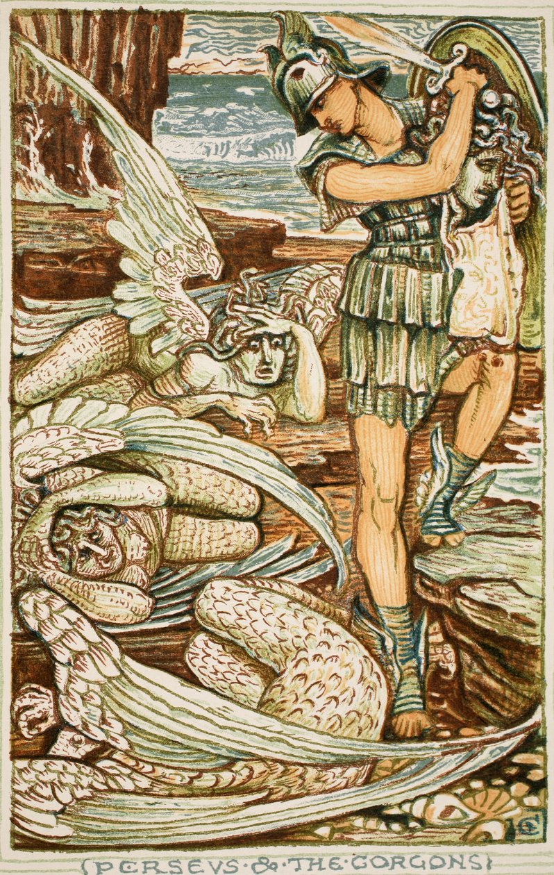 Perseus and the Gorgons, illustration från "A Wonder-Book for Girls and Boys" av Nathaniel Hawthorne av Walter Crane