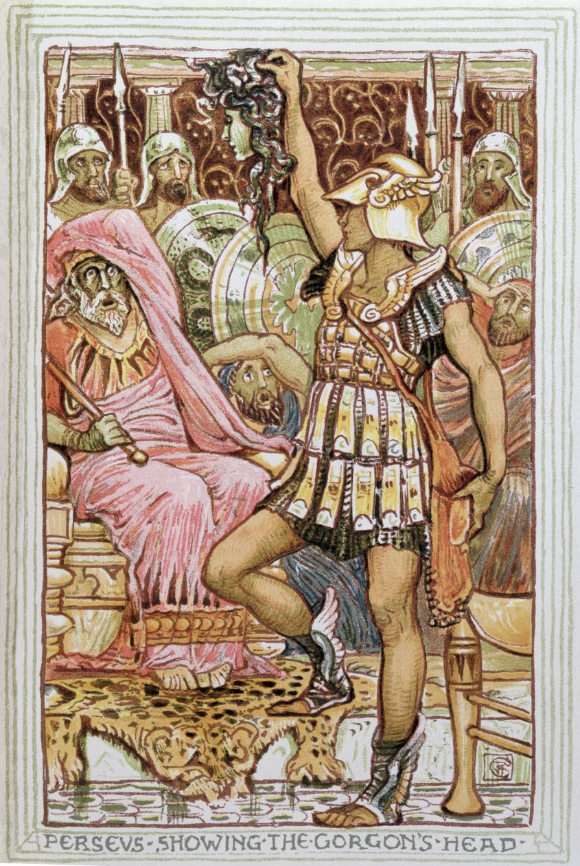 Perseus med Gorgons huvud, illustration till "The Greek Mythological Legend", utgiven i London 1910. av Walter Crane