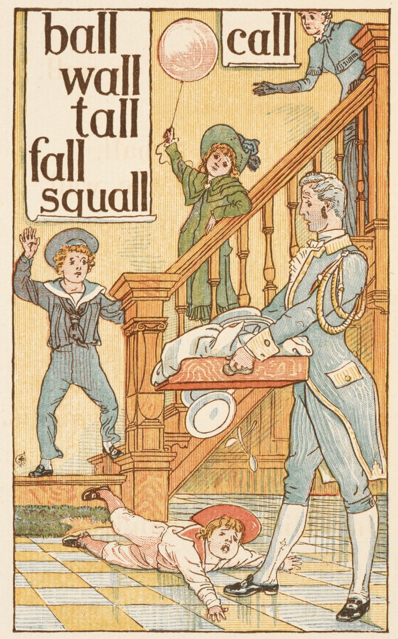 Rimande ord som slutar på bokstaven L. Barn och en butler. Den gyllene primern. av Walter Crane