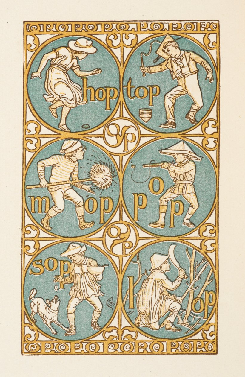 Rimande ord som slutar på bokstaven P. The Golden primer. av Walter Crane