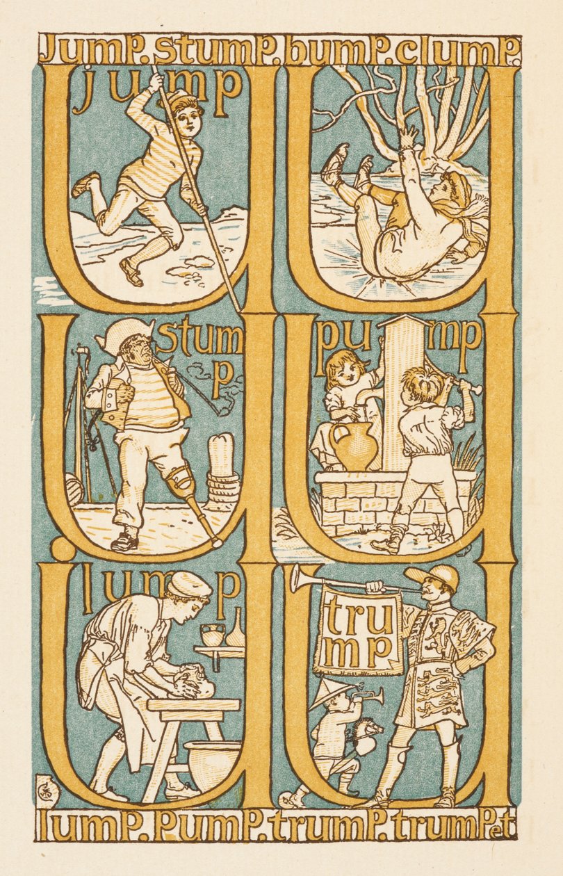 Rimande ord som slutar på bokstaven P. För att illustrera användningen av bokstaven U. The Golden primer. av Walter Crane