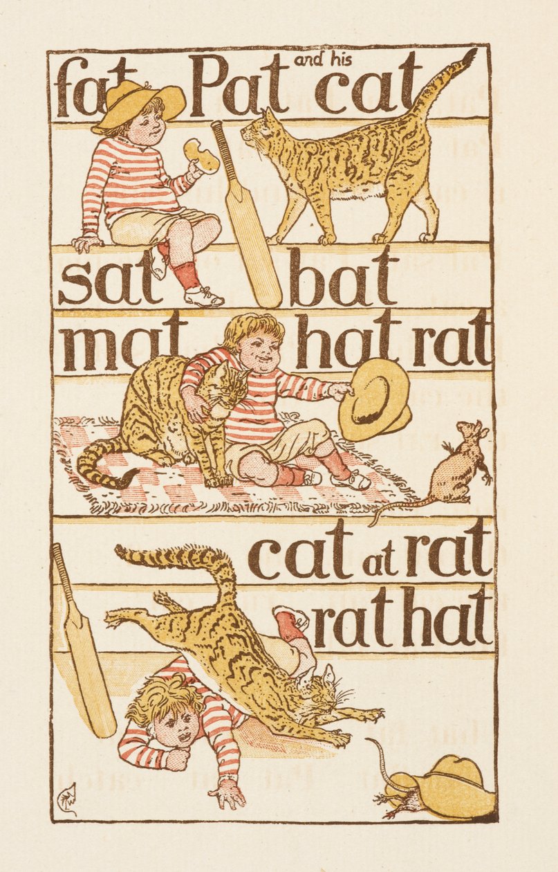 Rimande ord som slutar på bokstaven T. The Golden Primer. av Walter Crane