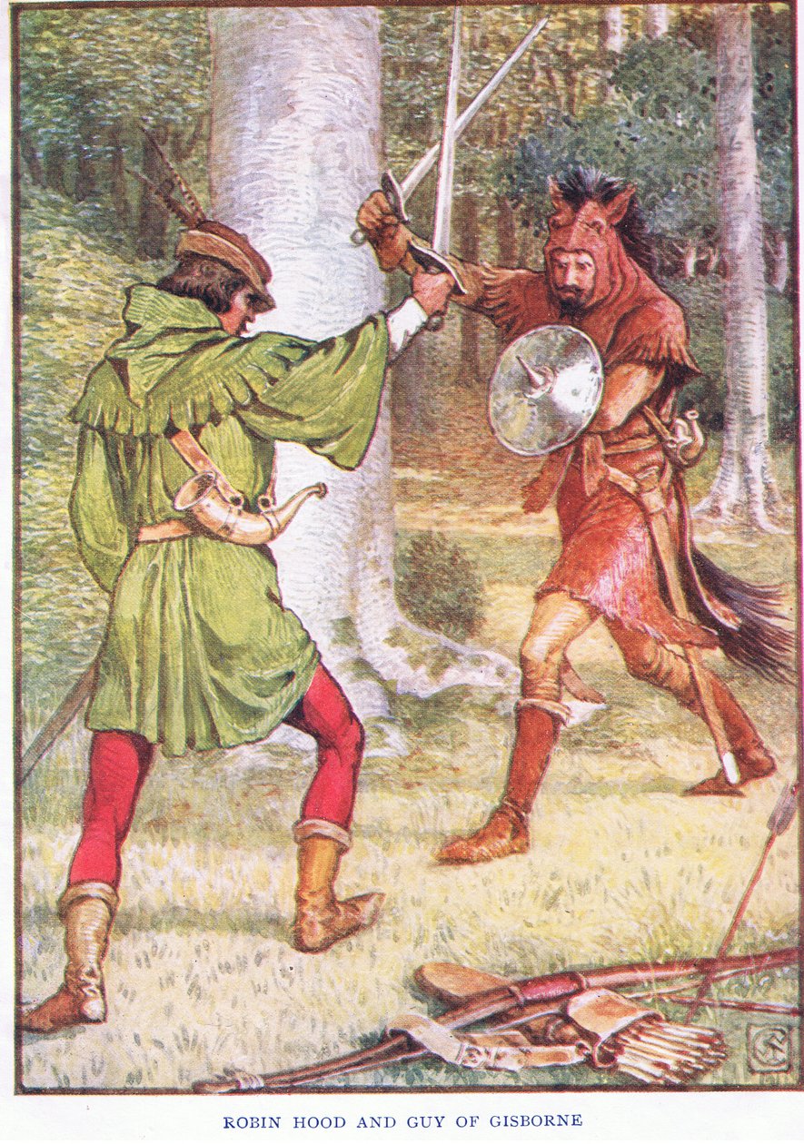 Robin Hood och Guy of Gisborne, ca 1920 av Walter Crane