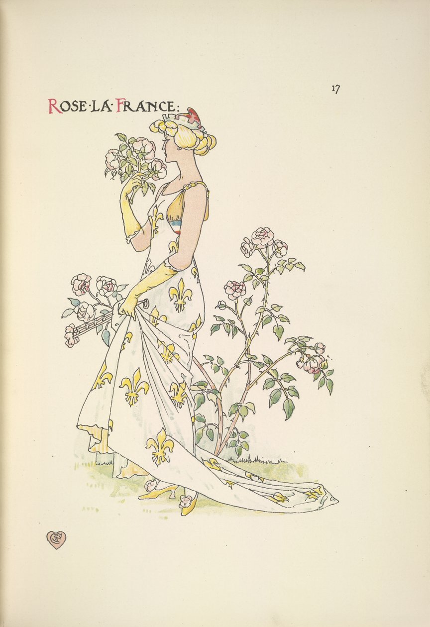 Rose La France. En ung kvinna som luktar en bukett blommor av Walter Crane