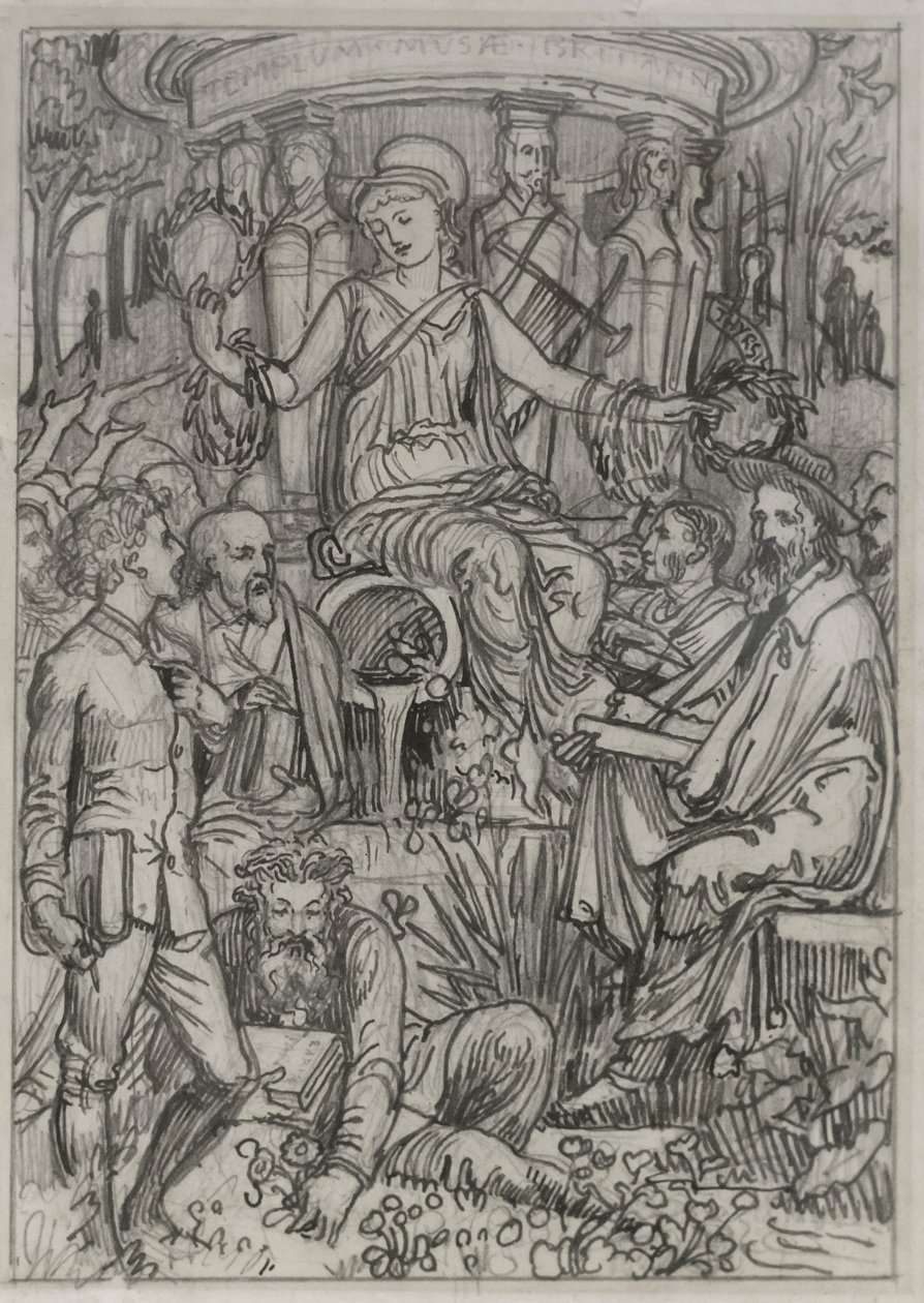 Skiss till framsidesillustration för "Living English Poets av Walter Crane