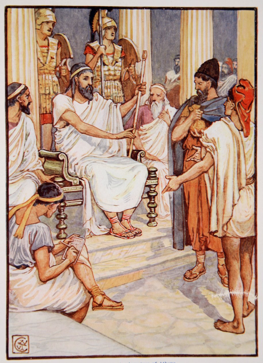 Solon frigör en slav, c.595, illustration från The Story of Greece av Mary Macgregor av Walter Crane