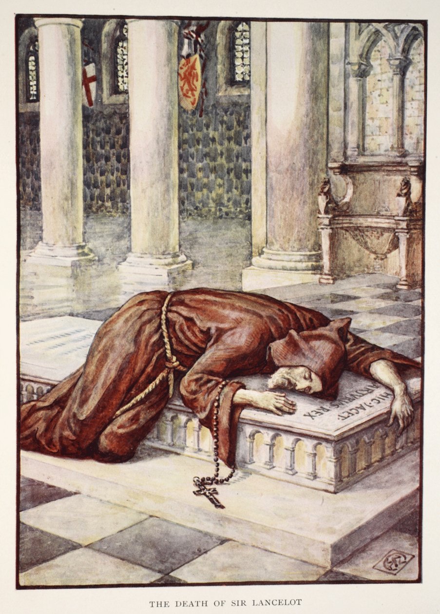 The Death of Sir Lancelot, från "Stories of the Knights of the Round Table" av Henry Gilbert, första upplagan, 1911 av Walter Crane