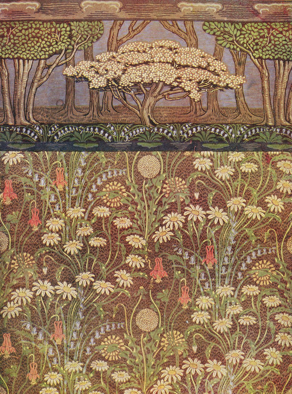 "The Meadow" tapet, med "The May Tree" fris, ca 1905 (tryck) av Walter Crane