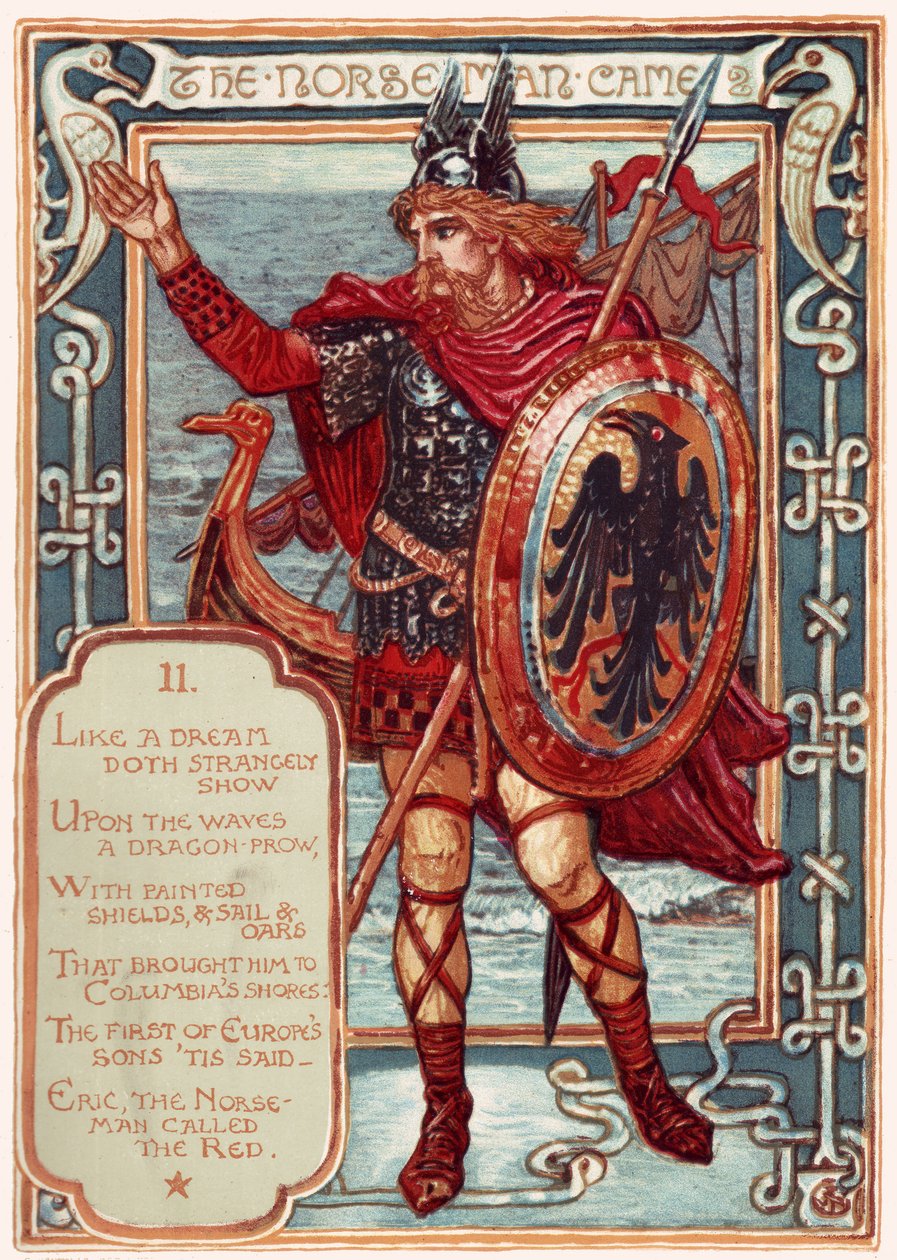 Nordmannen. Från: Columbias Courtship: A Picture History of the United States, 1893 av Walter Crane