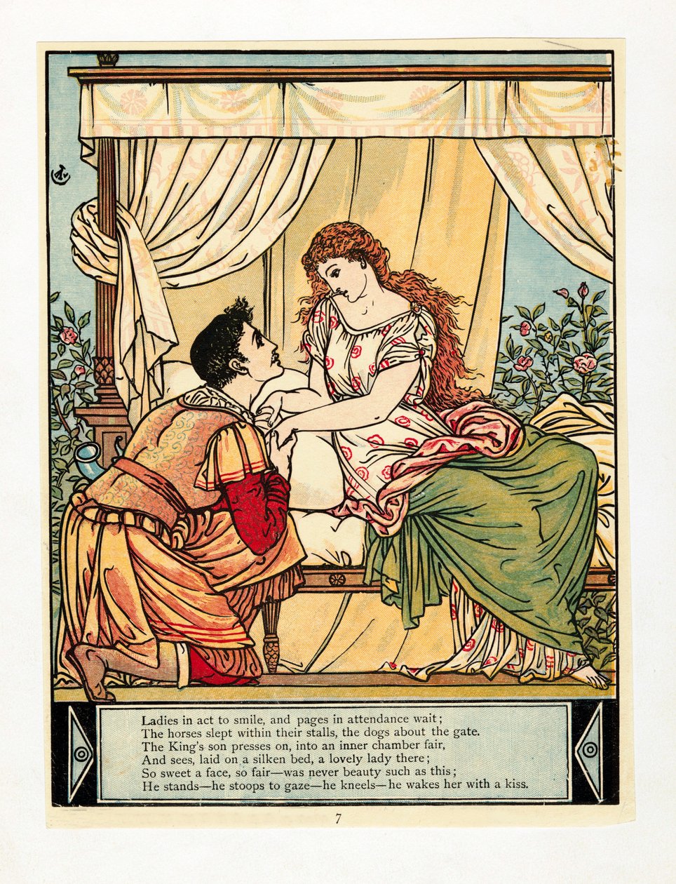 Prinsen väcker skönhet, från The Blue Beard Picture Book, pub. 1879 färglitografi, 1879. av Walter Crane
