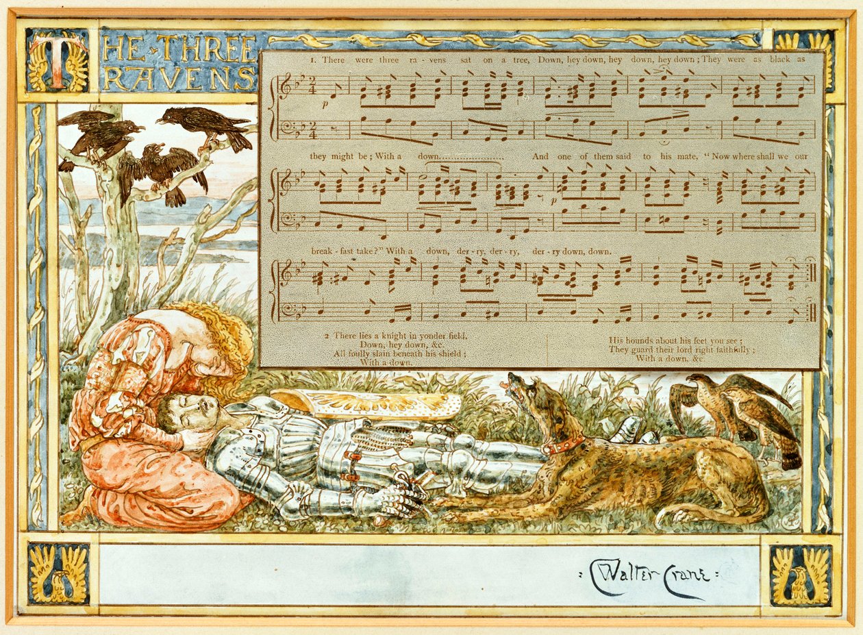 The Three Ravens: Design for a Song Book av Walter Crane