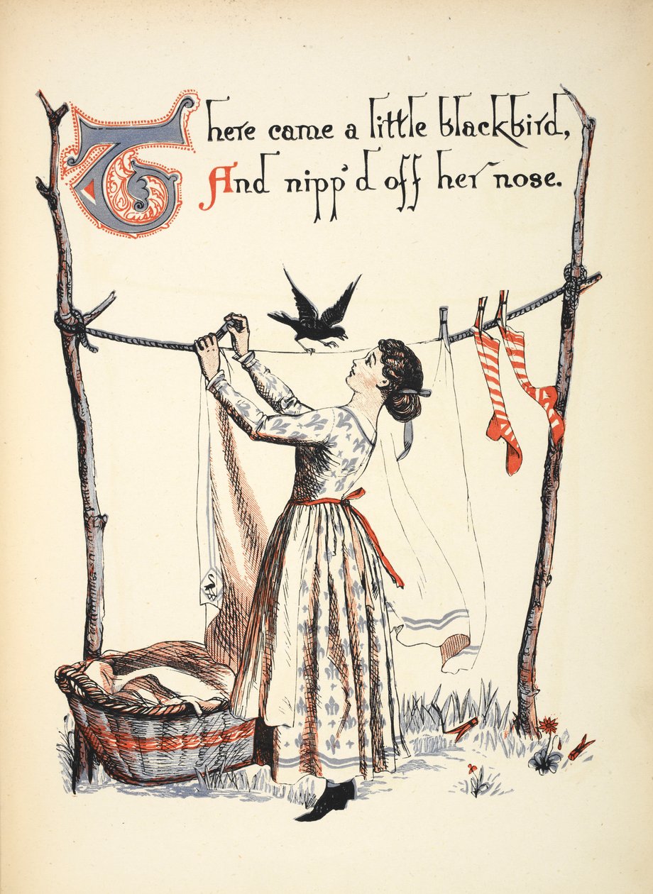 Det kom en liten koltrast och nappade av hennes näsa. av Walter Crane