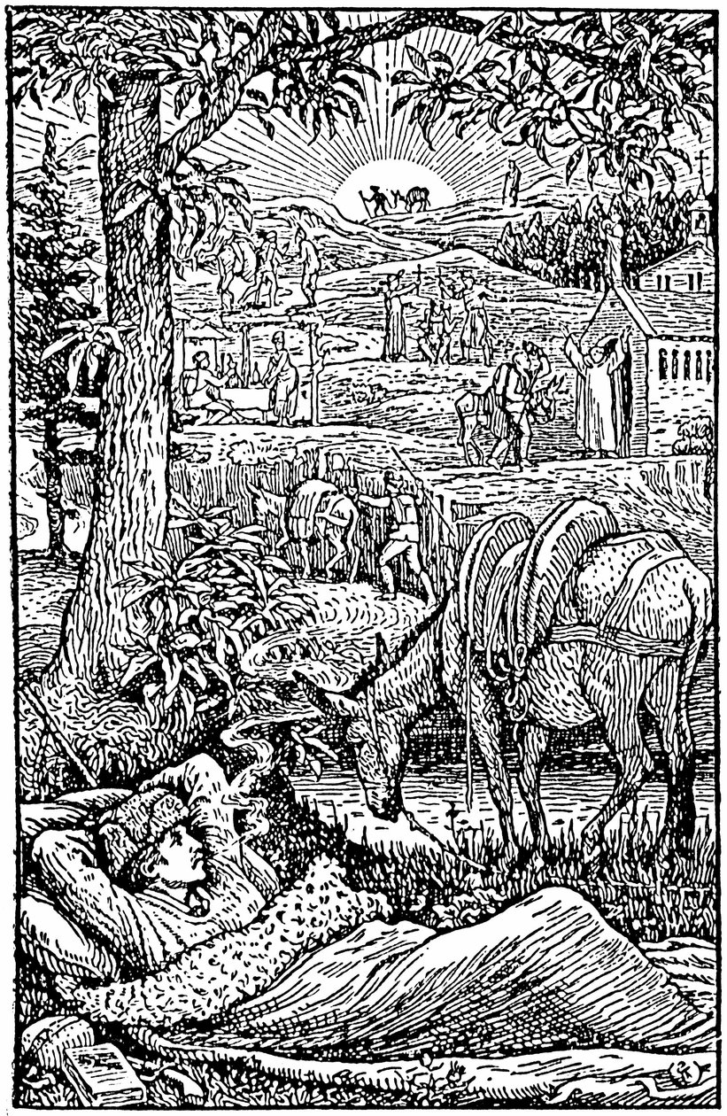 Reser med en åsna i Cevennes (Resor med en åsna i Cevennerna) av Robert Louis Stevenson. på kvällen, L