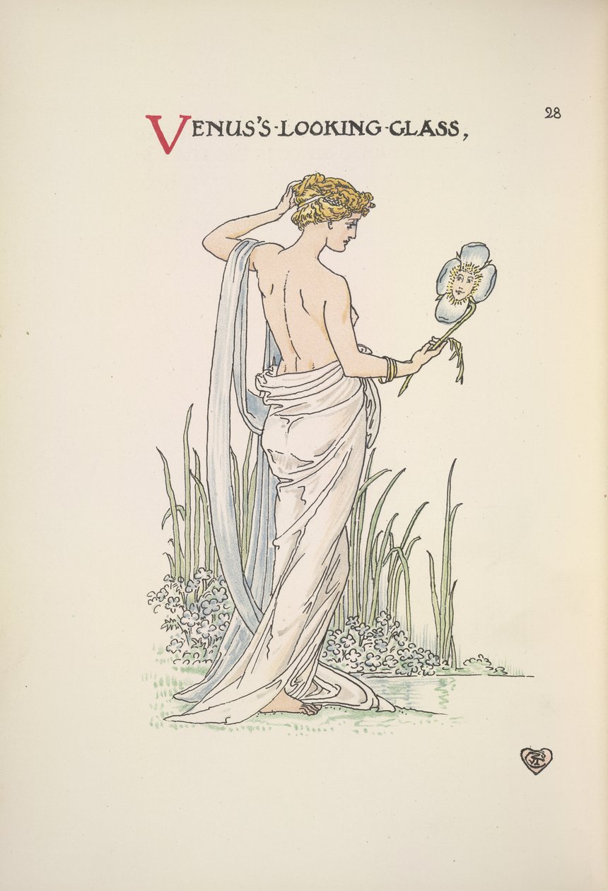 Venus blick. En kvinna som beundrar sig själv i ett blickglas av Walter Crane