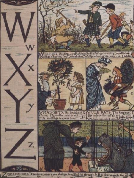 V till Ö från ett alfabet baserat på gamla barnrim av Walter Crane