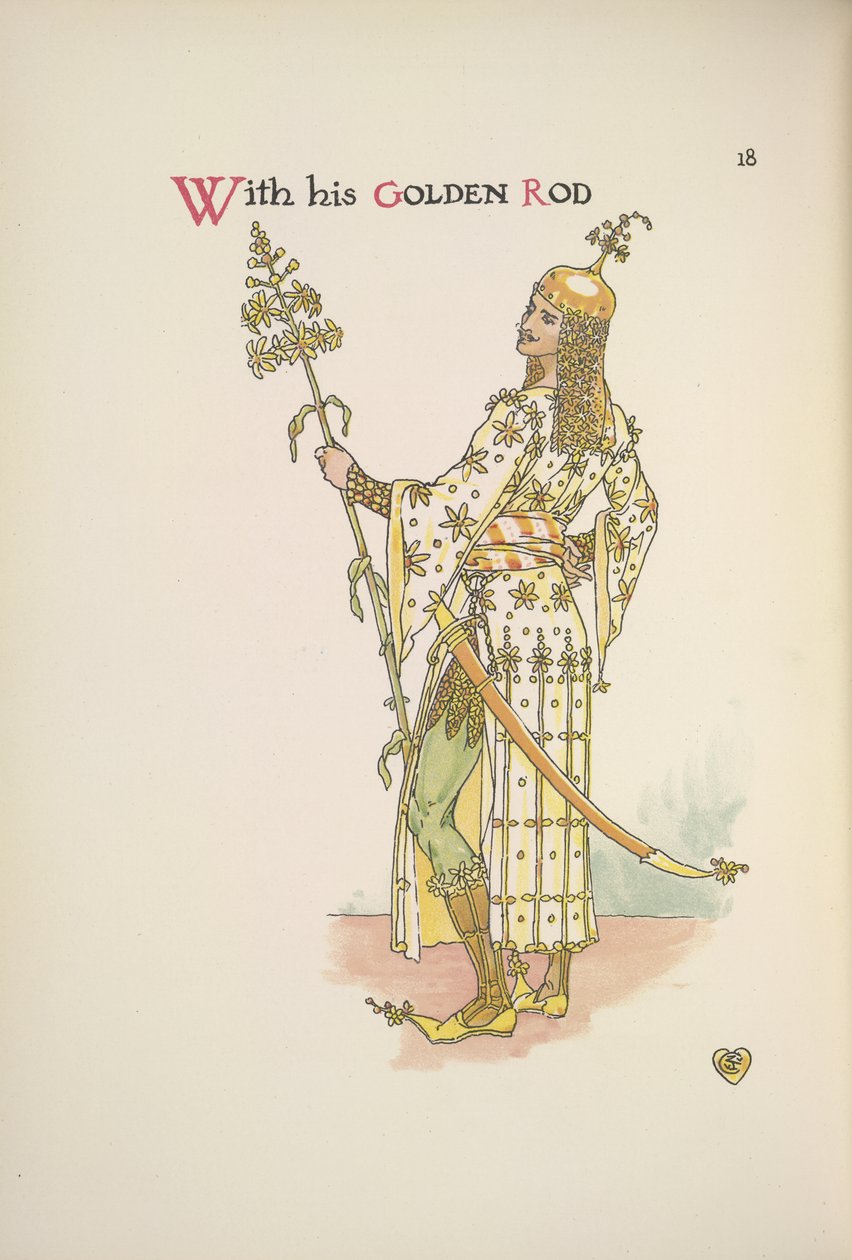 Med sin gyllene stav. En man som håller i en långstjälkad växt av Walter Crane