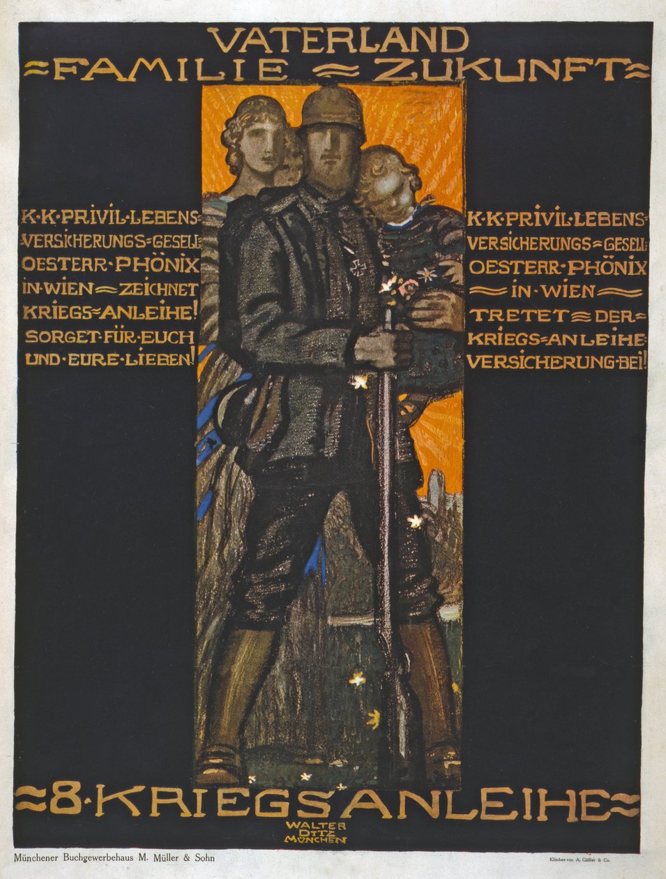 Fosterland, familj, framtid? pub. 1918 (färglitografi) av Walter Ditz