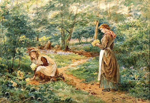 Flickor som plockar vilda blommor av Walter Duncan