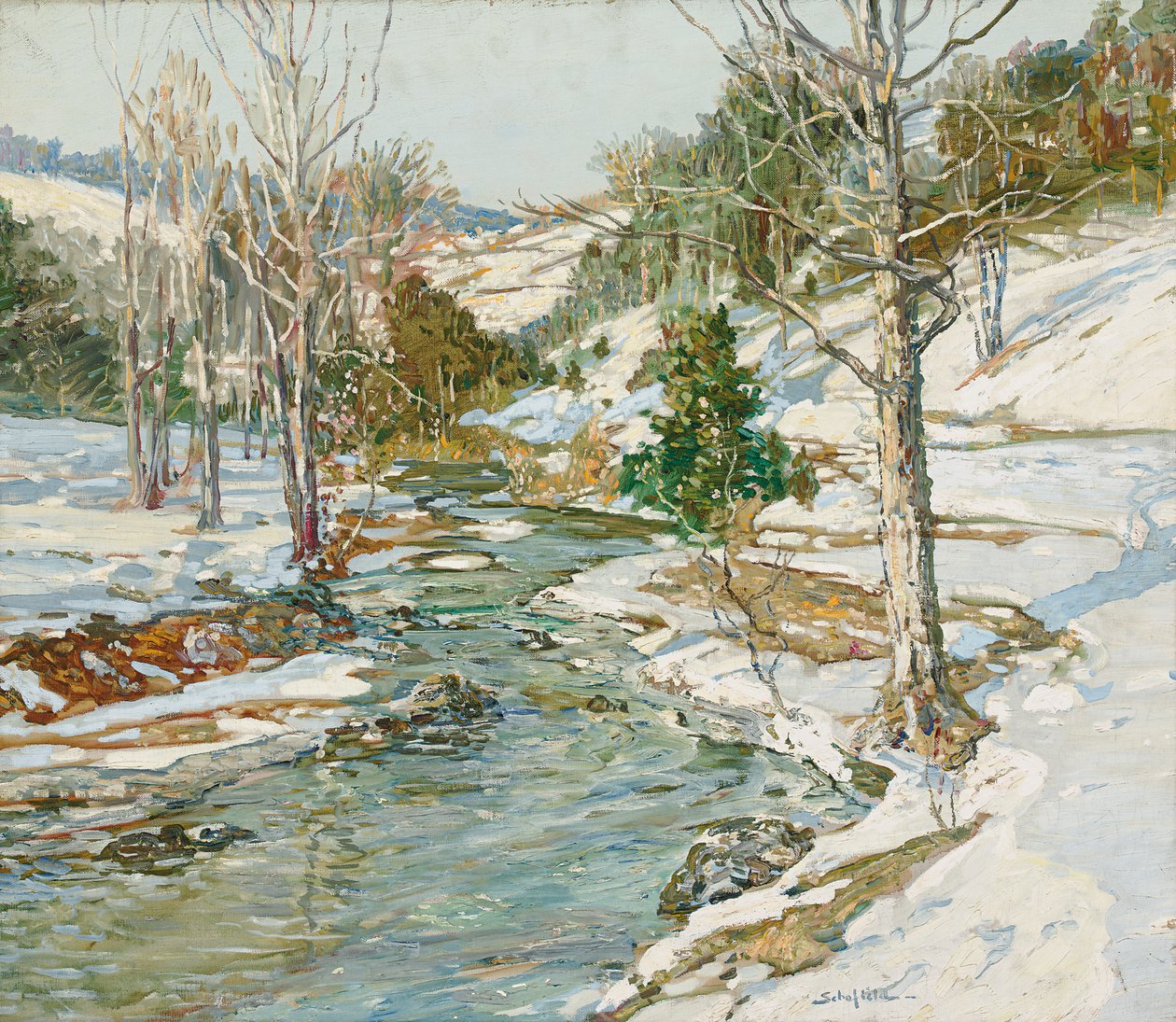 Närmar sig våren (olja på duk) av Walter Elmer Schofield