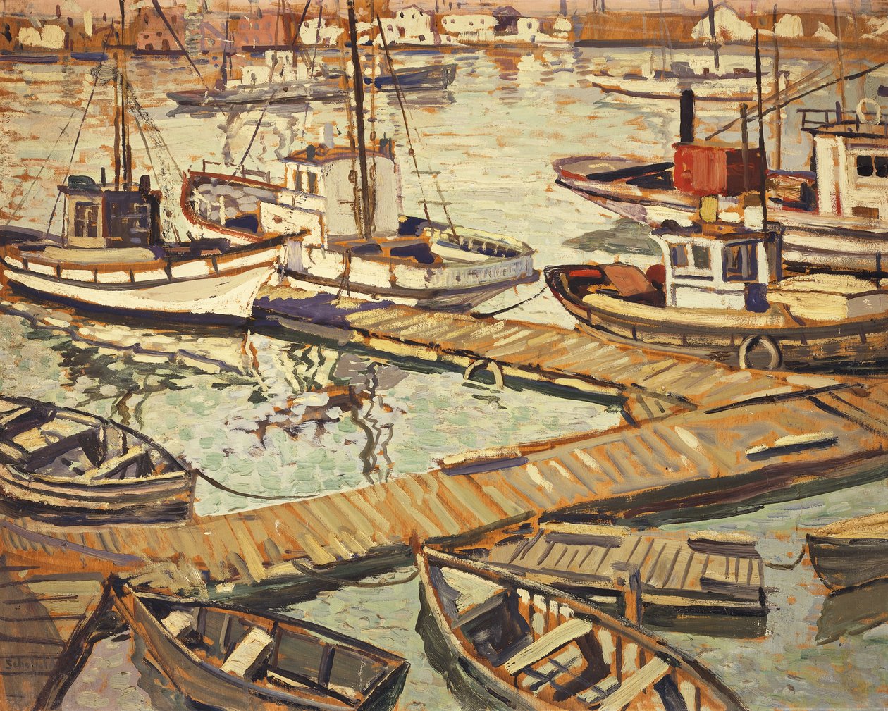 Båtbassängen i Santa Barbara av Walter Elmer Schofield