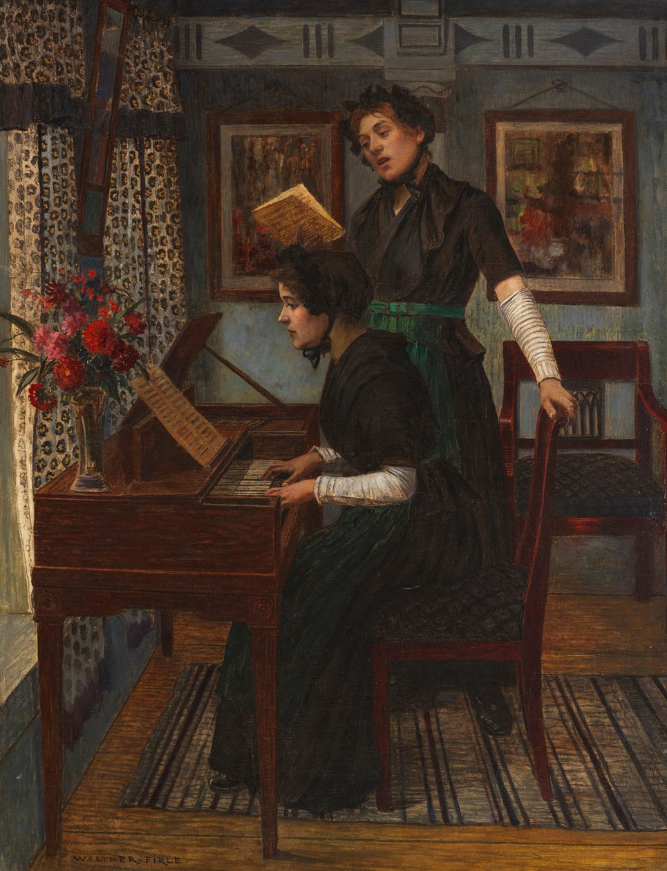 Musiklektionen, c. 1890. av Walter Firle