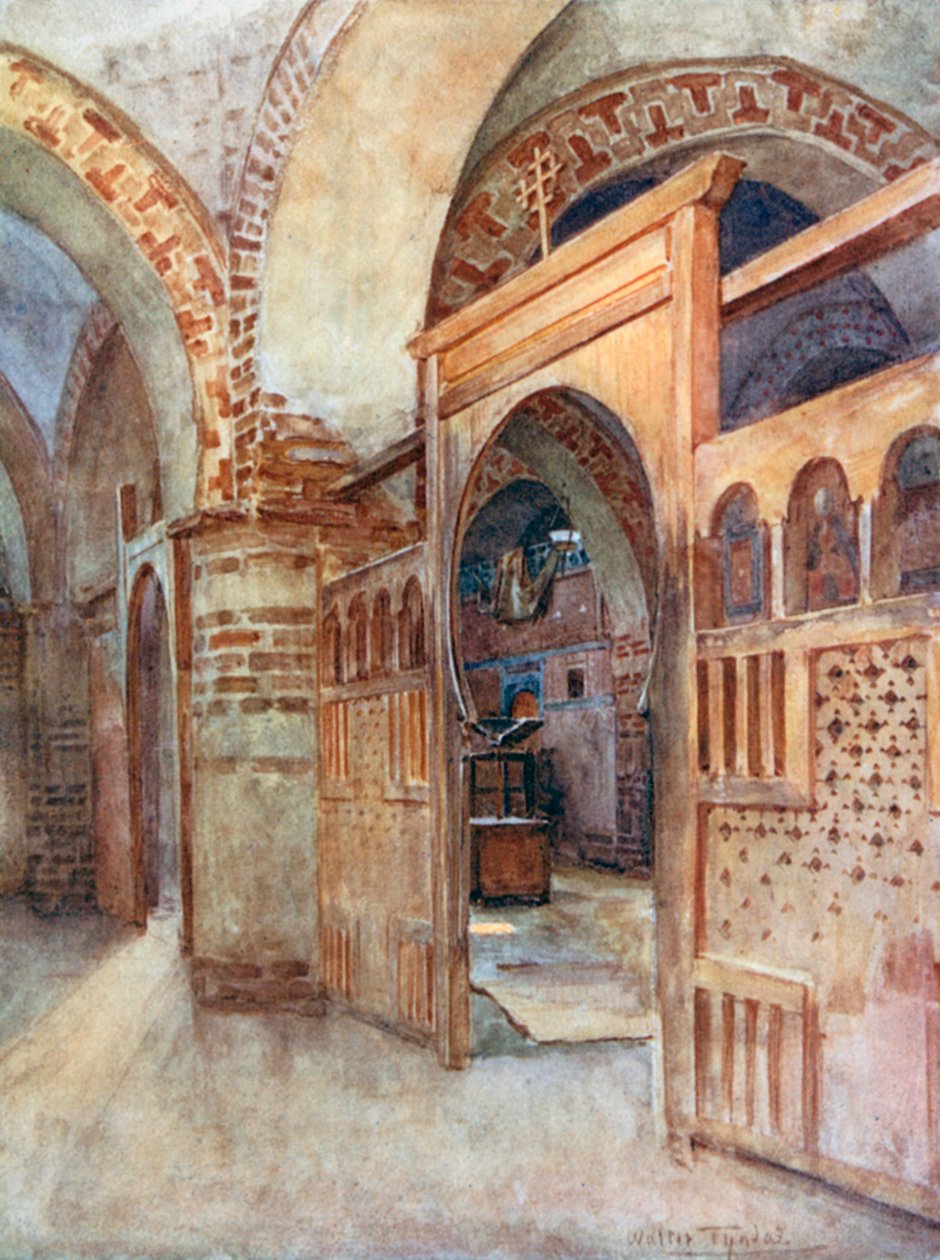 En koptisk kyrka nära Abydos (färglitografi) av Walter Frederick Roofe Tyndale