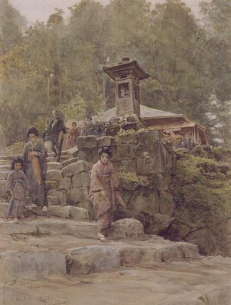 "Approach to a country shrine", illustration till "Japan and the Japanese", pub. av Methuen av Walter Frederick Roofe Tyndale