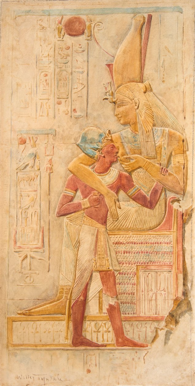 Isis suger Seti I, Abydos (akvarell) av Walter Frederick Roofe Tyndale
