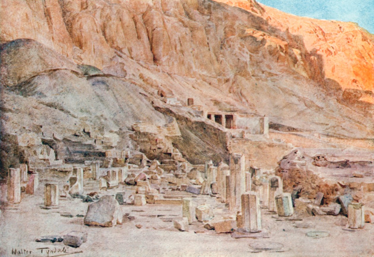 Ruinerna av Mentuhotep-templet i Thebe (färglitografi) av Walter Frederick Roofe Tyndale