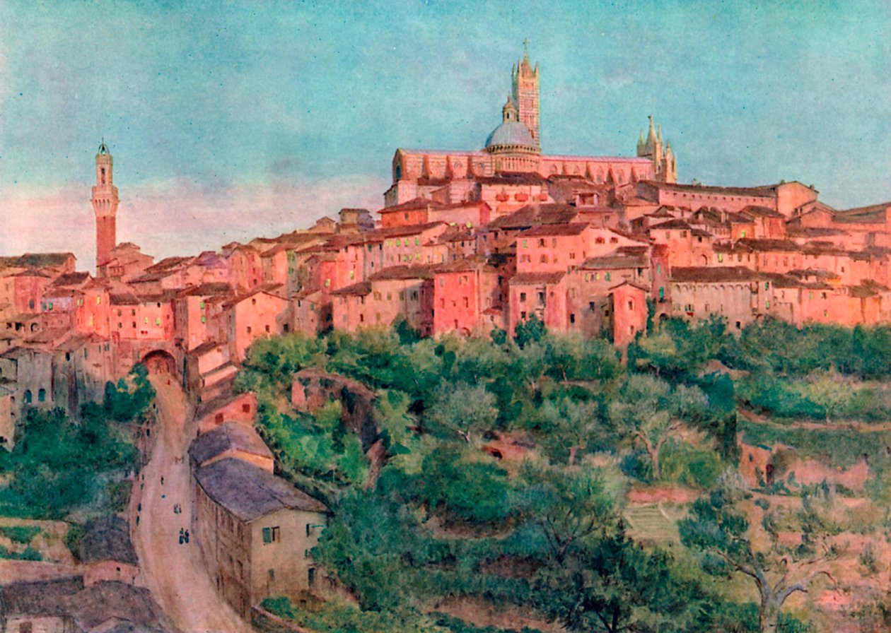 Siena: En stad på en kulle (färglitografi) av Walter Frederick Roofe Tyndale