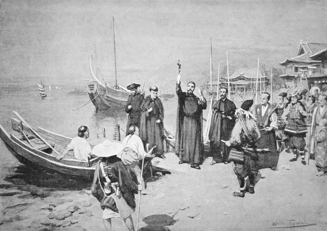 St Francis Xaviers landstigning i Kagoshima (litho) av Walter Frederick Roofe Tyndale