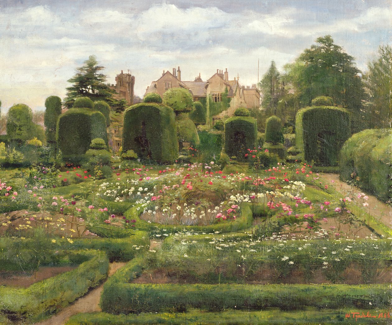The Topiary Gardens, Levens Hall, Cumbria, 1886 (olja på duk ombord) av Walter Frederick Roofe Tyndale