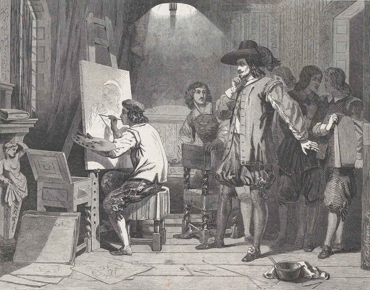 Sebastian Gomez upptäckt av sin mästare, Murillo, At Work, från Illustrerad L..., 29 april 1848. av Walter George Mason