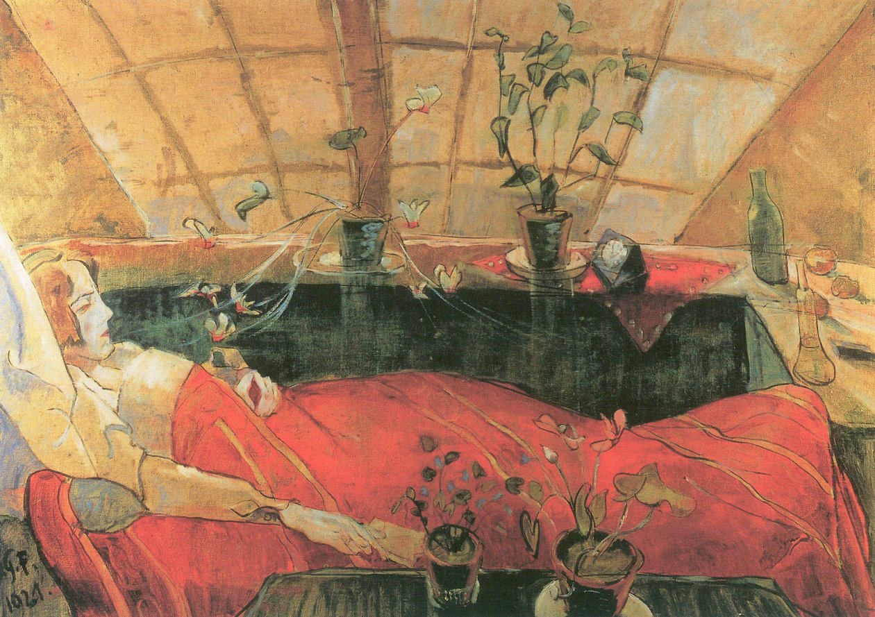 B.79 Walter Gramatté. Die Genesende. Den konvalescent (Sonia Gramatté). 1921 av Walter Gramatte