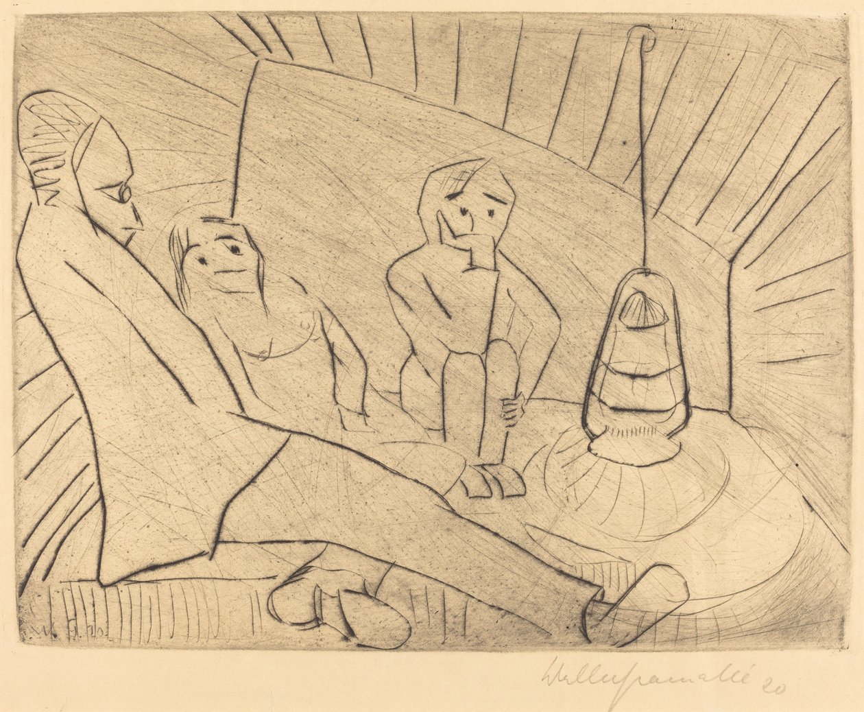 Tre personer i en ateljé, 1920. av Walter Gramatte